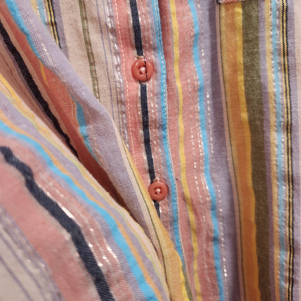 Pilcro XS Striped Button Up Shirt Metallic Thread Cotton Oversized Boho - Picture 4 of 13